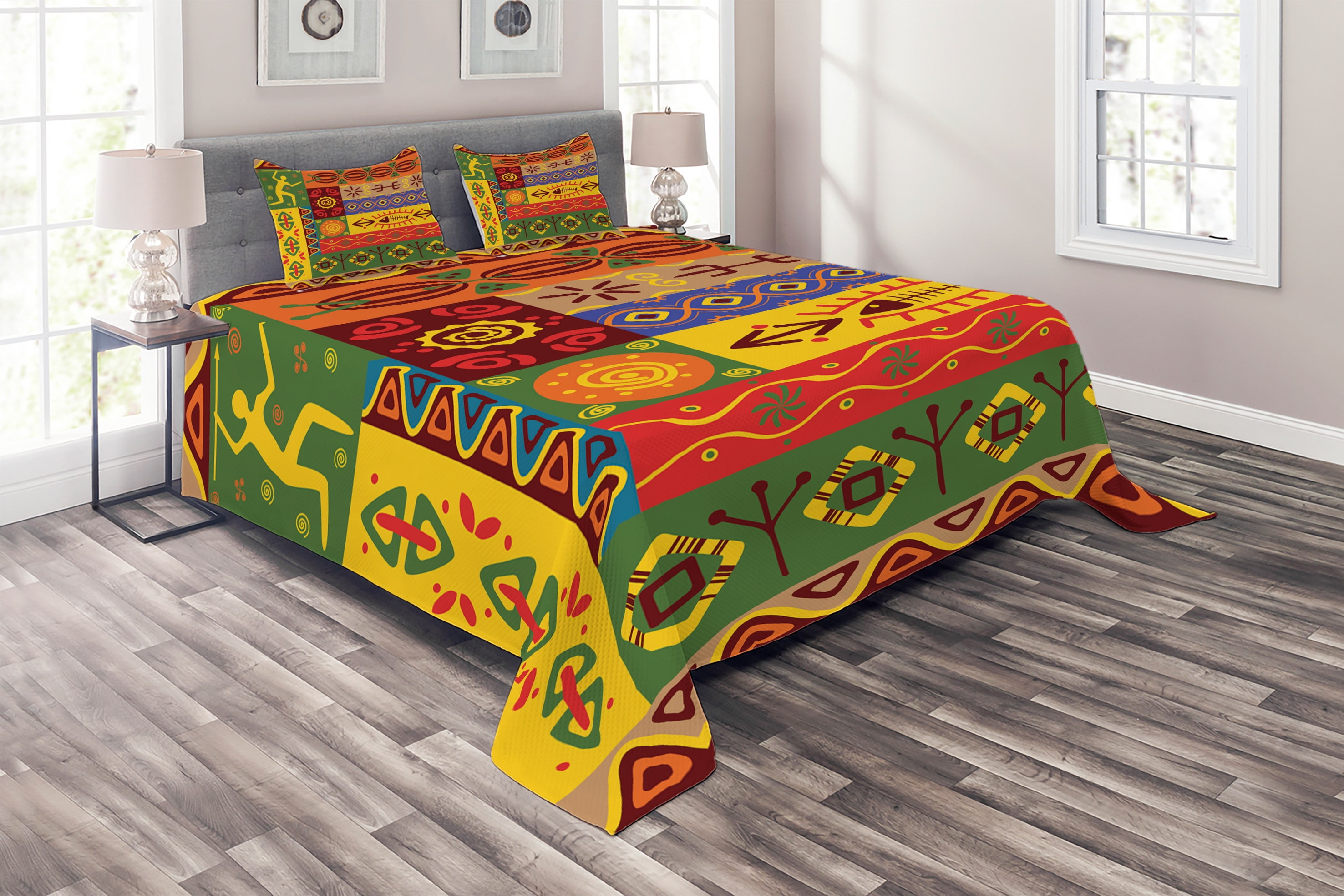 African Coverlet Set King Size Abstract Ethnic West African Tribal