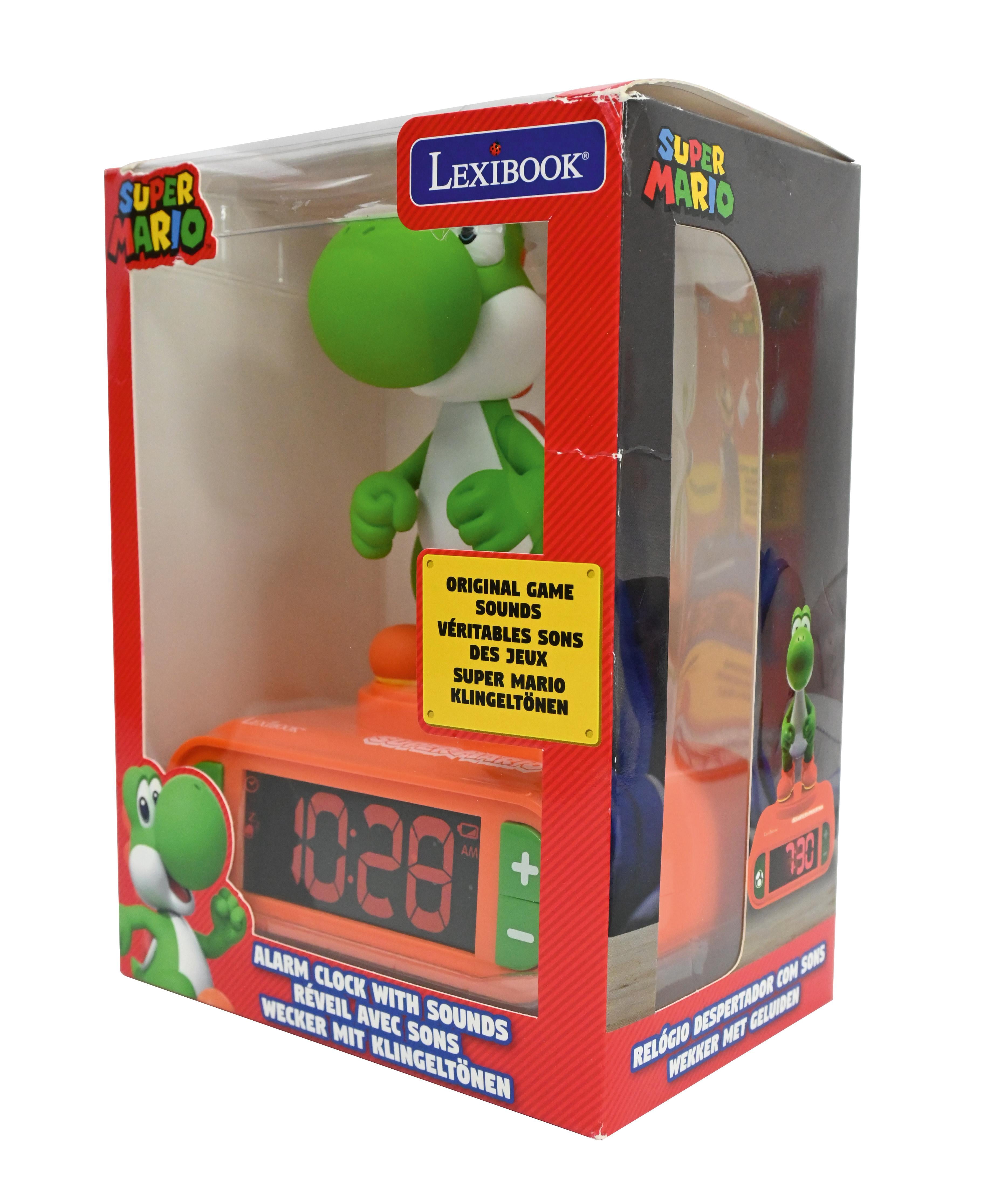 Lexibook, Super Mario, Yoshi Nightlight Alarm Clock, Sounds and Melodies, LCD Backlit Screen, Luminous, Snooze, Red/Green