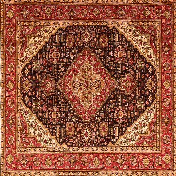 Ahgly Company Indoor Square Medallion Orange Traditional Area Rugs, 5' Square