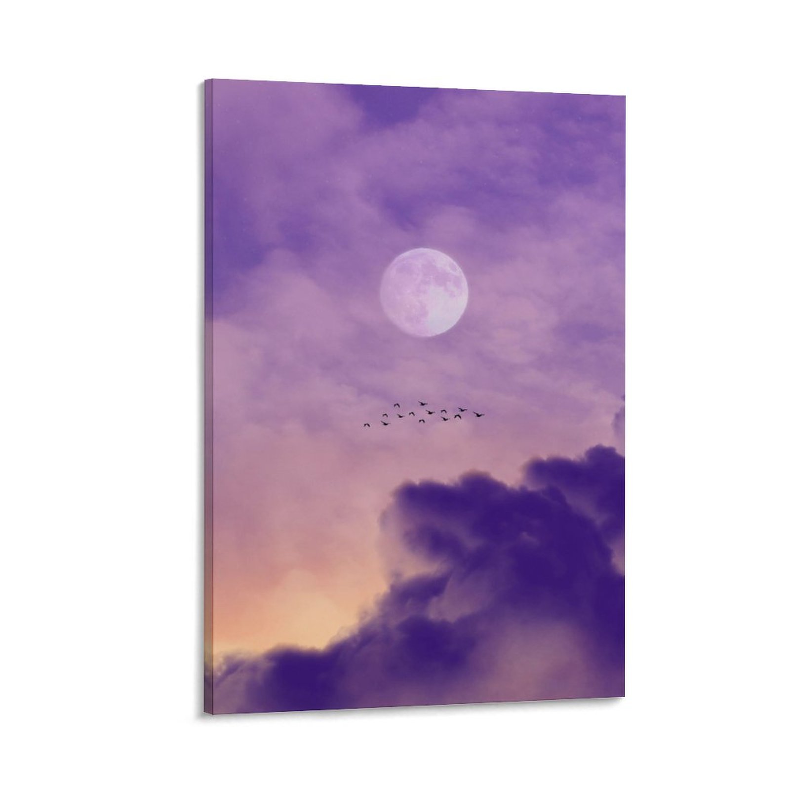 1 Panel Set Canvas Wall Art with Framed, Big Moon over Purple Cloud