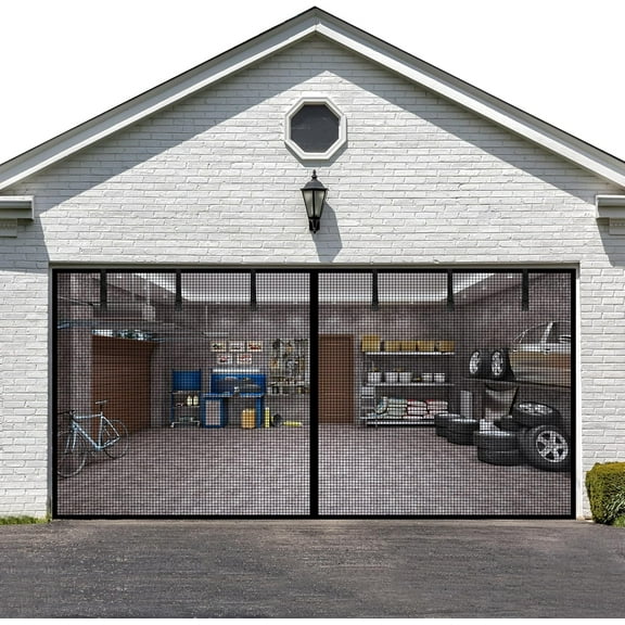 Garage Door Screen for 2 Car Garage Door- Reinforced Fiberglass Garage Screen, Magnetic Garage Screen Door