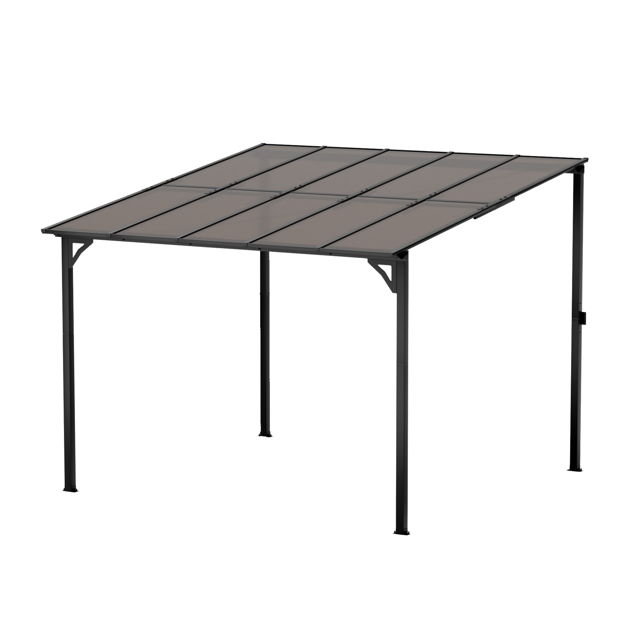 Devoko 10*10 ft Patio Wall-Mount Wall-Free Lean-to Hardtop Pergola Gazebo with Metal Frame and Lean-to Polycarbonate Roof for Backyard and Garden