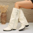 thumbnail image 5 of Shadoumai Women's Slouchy Knee High Boots Pointed Toe Leather Motorcycle Boots Vintage Low Heel Retro Foldover Fall Pull On Stacked Heeled Goth Winter Boots, 5 of 9