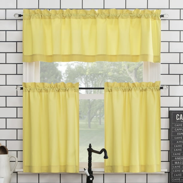 Mainstays Solid 3 Piece Kitchen Curtain Set