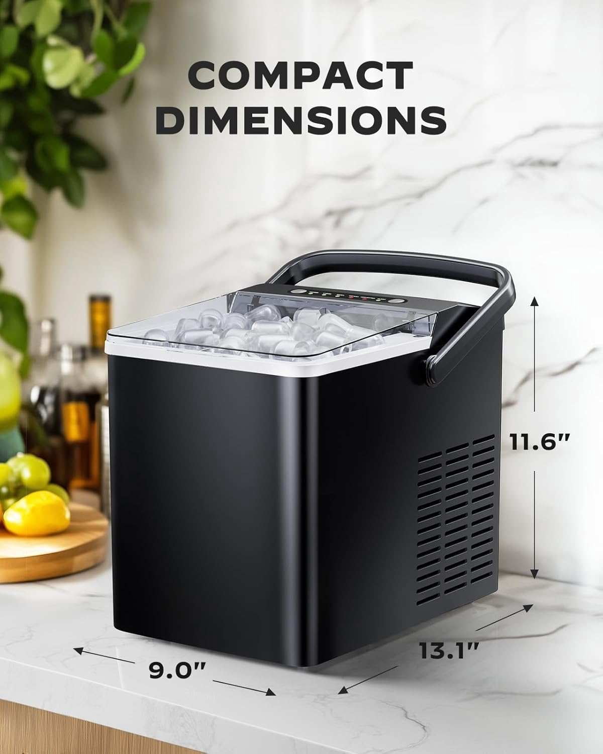 Philergo Portable Ice Maker with 1.8L Large Water Tank & Handle, Countertop Ice Machine with Self-Cleaning, 26Lbs/24H, 9 Ice Cubes Ready in 6 Mins for RV, Home, Kitchen, Black