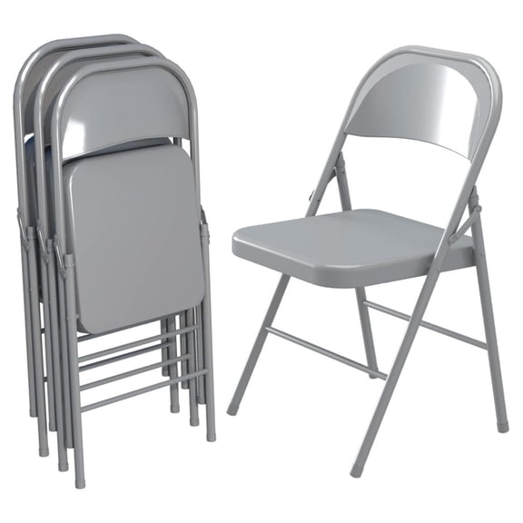 4-Pack Double Hinged Chair 30" Metal Folding Steel Chairs Foldable Chair 4 Pack for Wedding Office Meeting Party Patio Outdoor Events, Set of 4,Grey