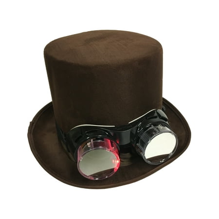 Adults Deluxe Steampunk Hat And Removable Light Up Goggles Accessory Bundle