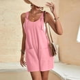 thumbnail image 4 of Womens Linen Romper Overalls Lightweight Adjustable Strap Sleeveless Jumpsuit Casual Summer Beach Vacation Outfits Pink L, 4 of 6