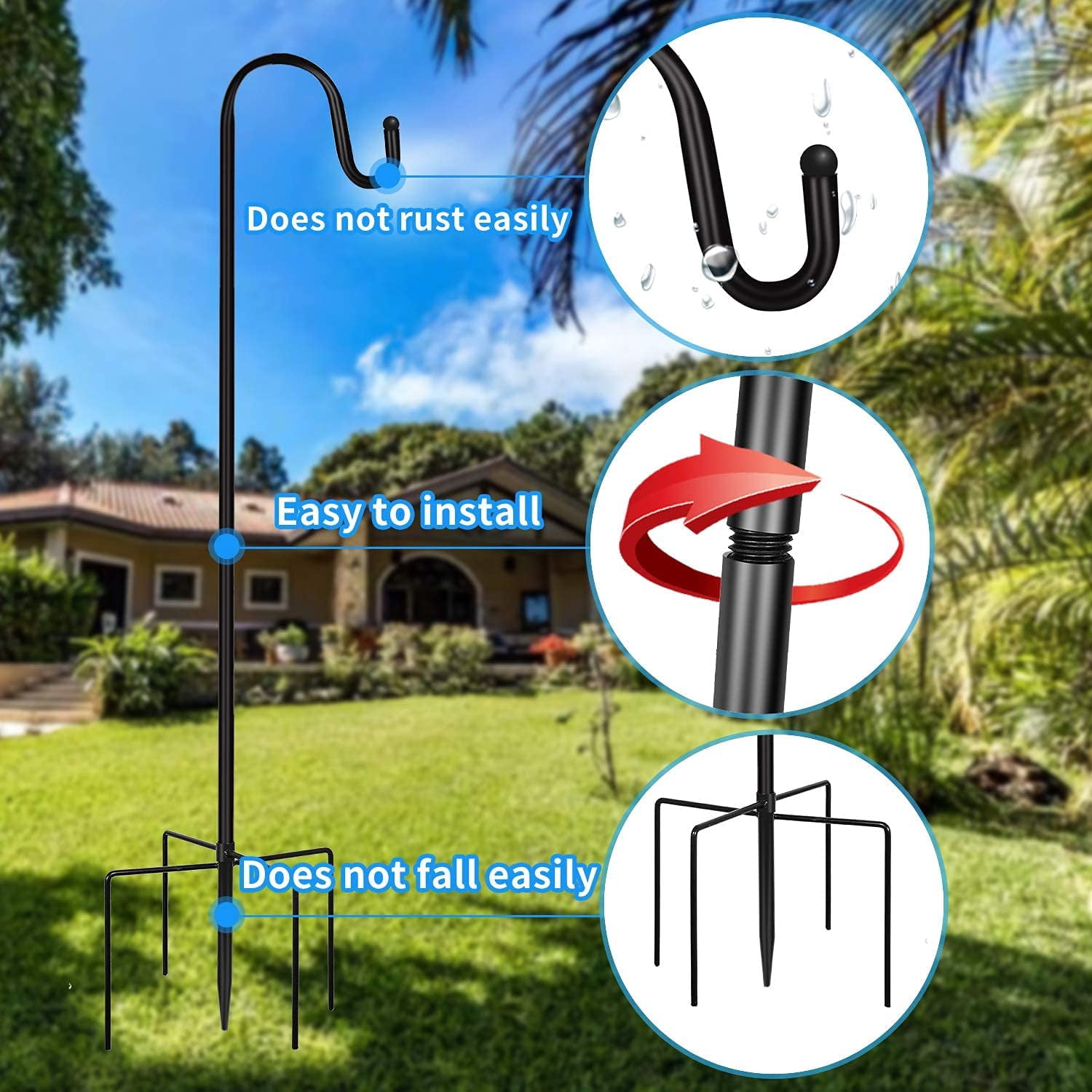 Shepherd Hooks 2 Pack - 48 Inches High 1/2 Inch Thick Adjustable Rust Resistant Shepards Hooks for Outdoor Solar Lights, Lanterns, Flower Basket, Bird Feeder.