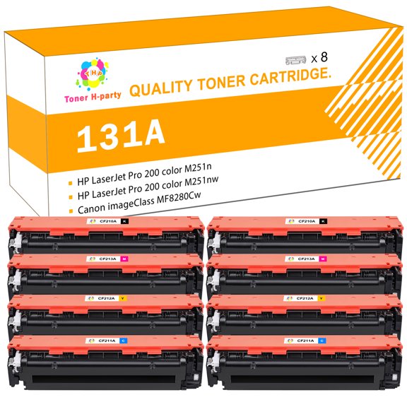 Toner H-Party Compatible Toner Cartridge for HP 131A Laserjet Pro 200 Color M251nw M251n MFP M276nw M276n CF210A CF211A CF212A CF213A Printer Ink (2*Black,2*Cyan,2*Yellow,2*Magenta, 8-Pack)