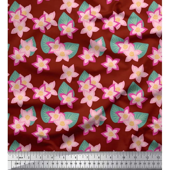 Soimoi Red Velvet Fabric Leaves & Floral Print Fabric by the Yard 58 Inch Wide