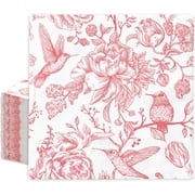 80Pcs Pink Floral Paper Napkin Vintage Flower Bird Luncheon Napkin Disposable Dinner Napkin for Home Kitchen Tea Party Supplies