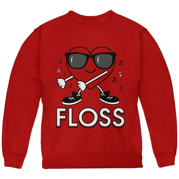 Valentine's Day Floss Flossing Dancing Heart Youth Sweatshirt Red YXL