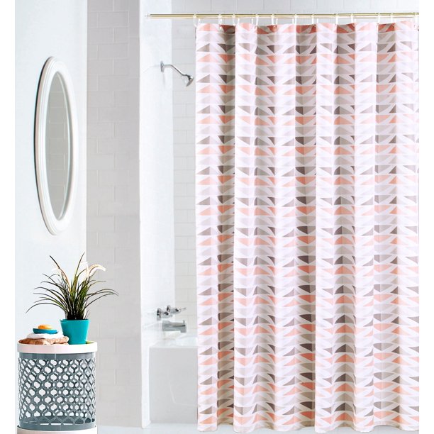 Mainstays Microfiber Shower Curtain, Grey & Pink, Pastel Geo, 70" x 70