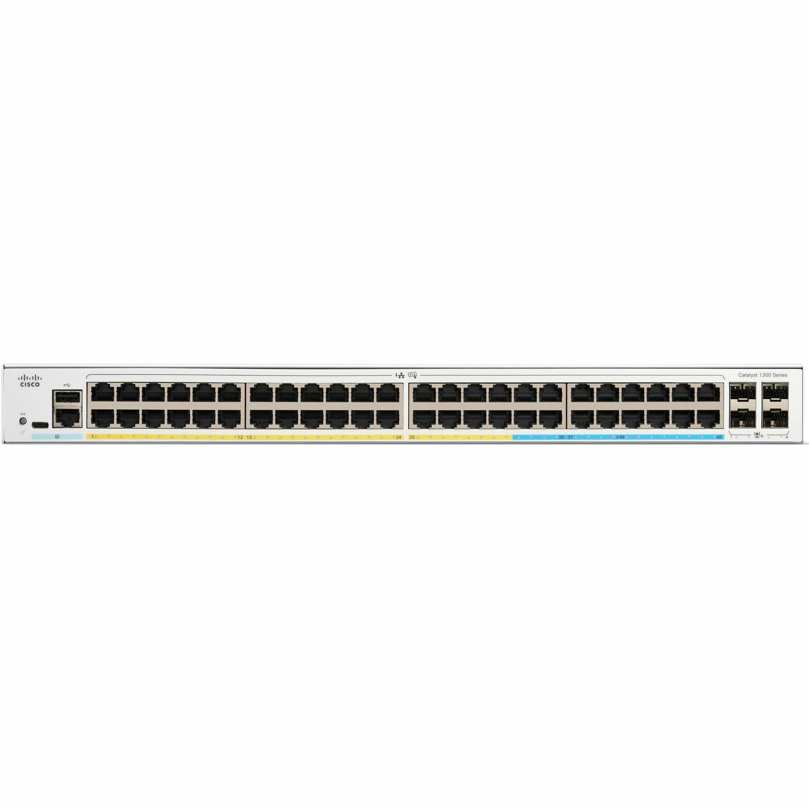 Cisco Catalyst C1300-48MGP-4X Layer 3 Switch - 48 Ports - Manageable - Gigabit Ethernet - 10/100/1000Base-T, 1000Base-X, 2.5GBase-T - 3 Layer Supported - 4 SFP Slots - 93.60 W Power Consumption - 7...