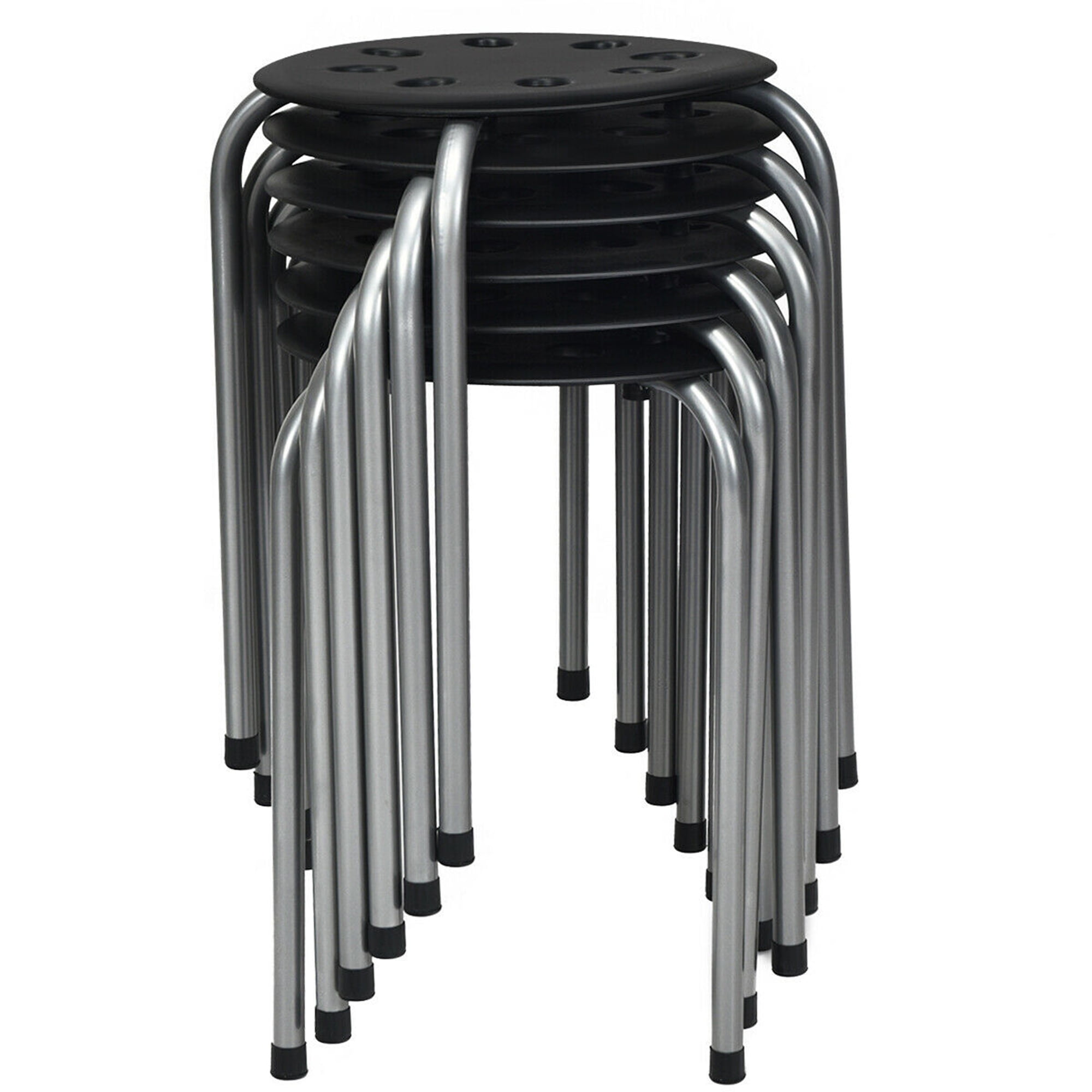 Gymax Set of 6 Portable Plastic Stack Stools Backless Classroom Seating Black and Gray Walmart