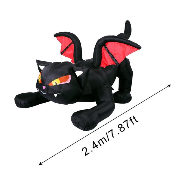 Gato Negro de Halloween inflable con alas, luz LED, bonita decoración de Halloween para el hogar, patio al aire libre, accesorios brillantes, 7,5 pies