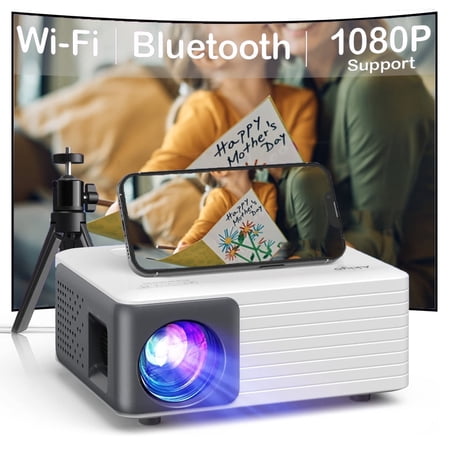 CocoBear Mini Projector 1080P Supported, 5000 Lumens Portable WiFi Bluetooth Projector, 180" Display, 55000H LED Life, Compatible with iPhone Android TV Stick HDMI USB