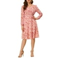 thumbnail image 3 of Allegra K Women's Floral Print Swing Long Sleeve V-Neck Midi Dress, 3 of 6