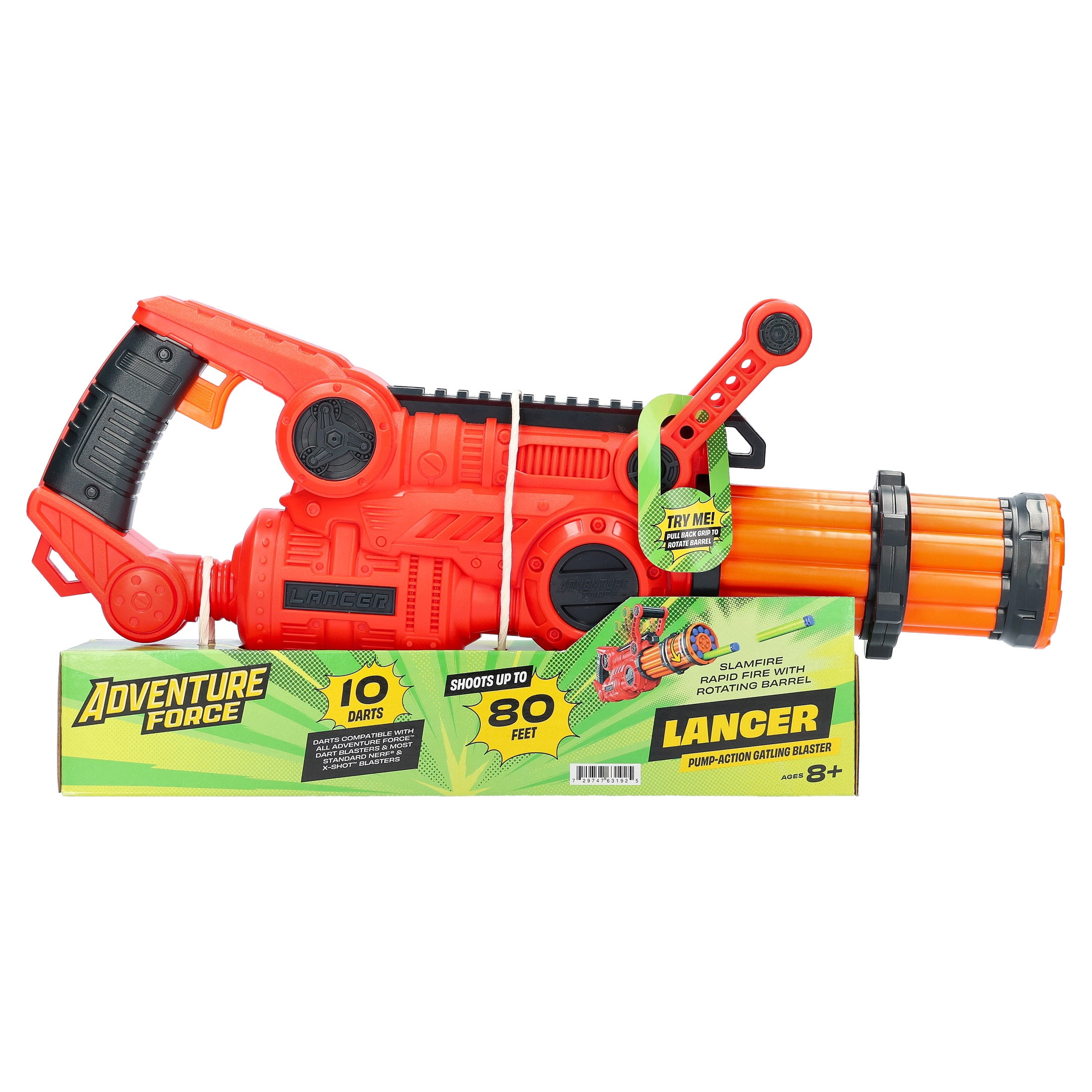 Adventure Force Lancer Pump-Action Gatling Foam Dart Blaster, 11 Pieces