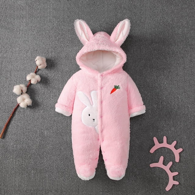 Herrnalise Bebé Niños Niñas Trajes de Invierno Cálidos Lindos Ropa con Capucha y Orejas de Conejo Mangas Largas Cremallera Mameluco Outwear Mono ¡Descuento!