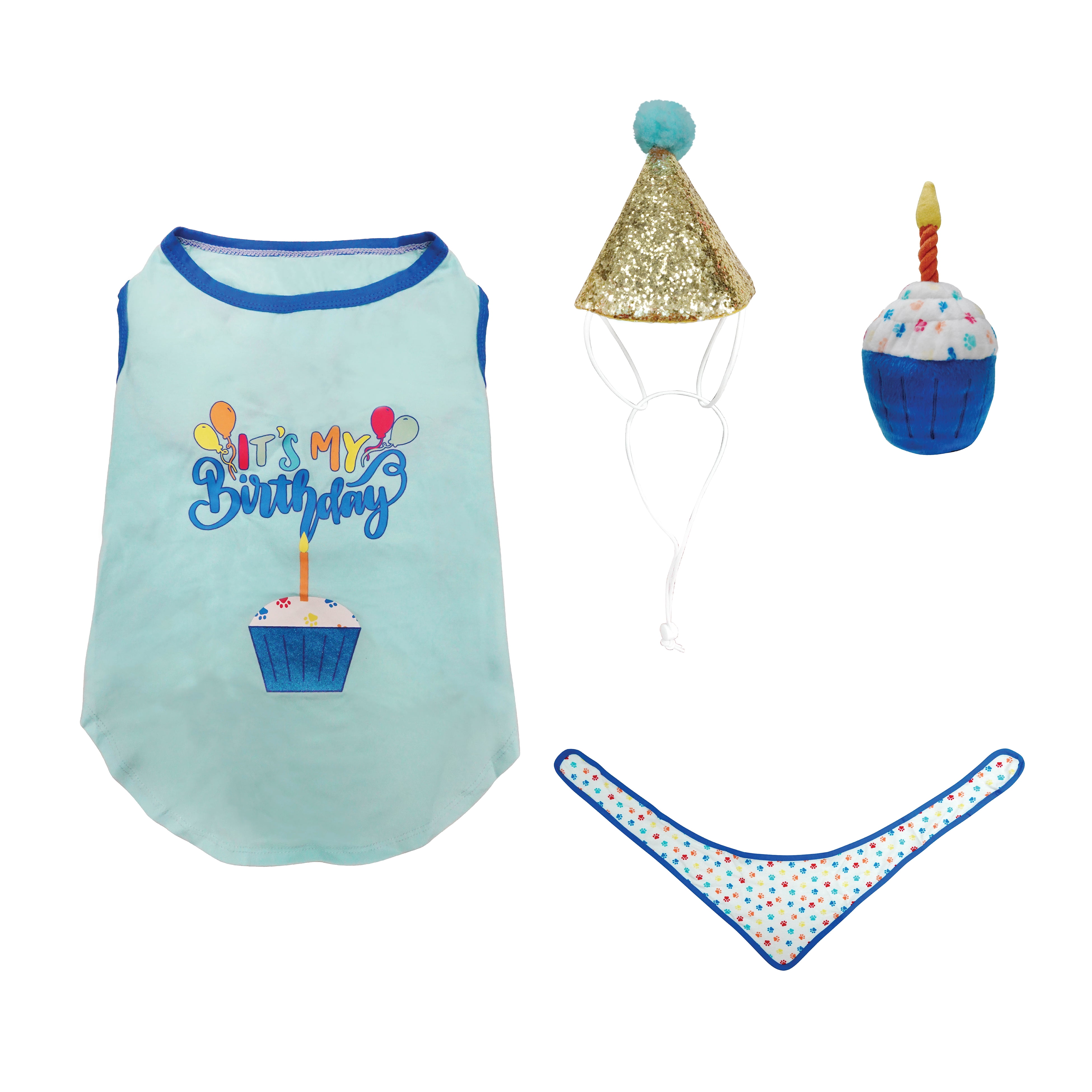 Best Furry Friends Birthday Party Set for Dogs or Cats (set of 4), Blue, X-Small