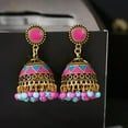thumbnail image 4 of EOEMY Vintage Ethnic Gypsy Drop Stud Retro Earrings Jhumka Wedding Indian Jewelry-Gold-2, 4 of 5