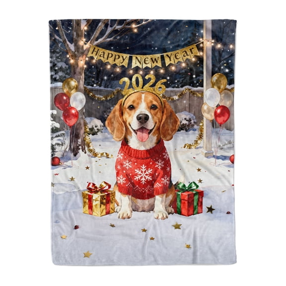 Happy New Year 2026 Beagle Holiday Balloons Party Snow Cozy Fleece Blanket Beagles Dog Lover Gifts Idea Warm Soft Throw Blanket - 13018
