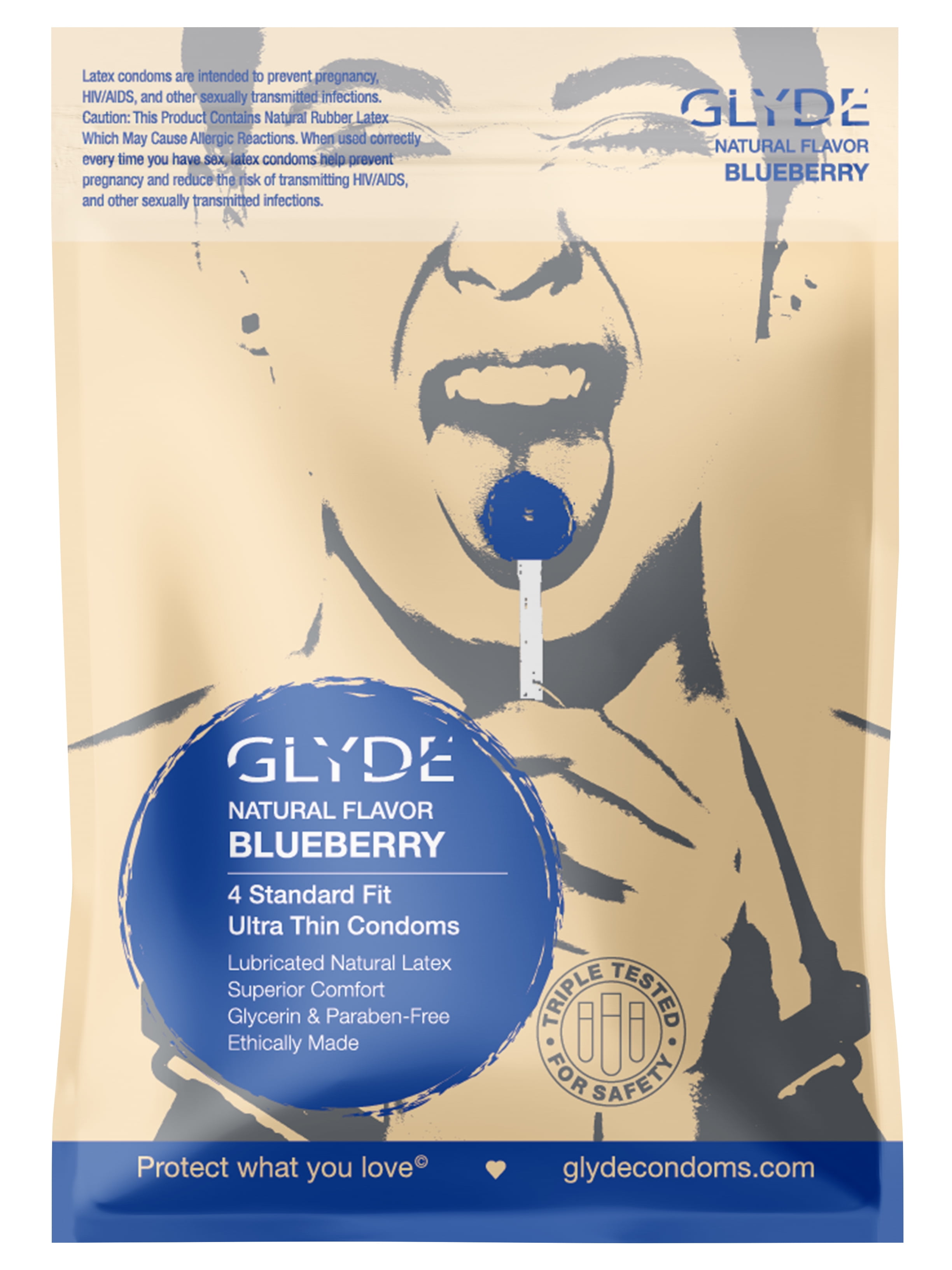 GLYDE ULTRA Organic Blueberry Flavored (Standardfit) Nontoxic Condoms
