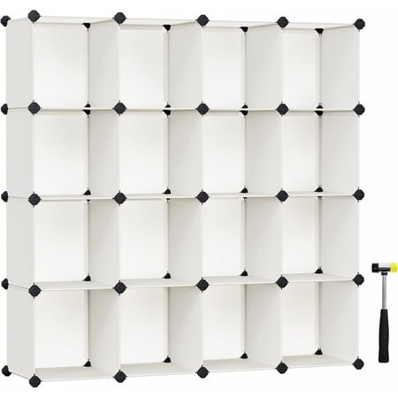 SONGMICS Cube Storage Organizer, Set of 16 Plastic Cubes, Book Shelf, Closet Organizers and Storage, Room Organization, Bedroom Living Room, 12.2 x 48.4 x 48.4 Inches, Cream White ULPC442M01