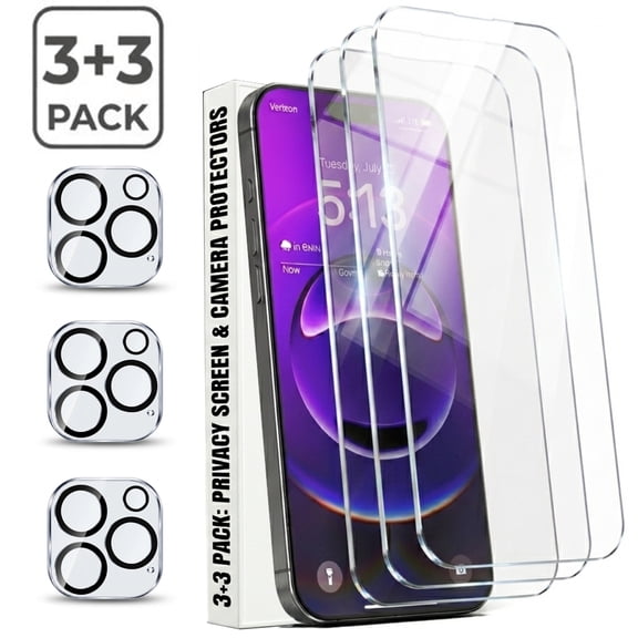 iPhone 15 Pro Max Screen Protector and Camera Lens Protector Set, 9H Tempered Glass, HD Clear, Bubble Free, Case Friendly, 3 Screen Protectors and 3 Lens Protectors