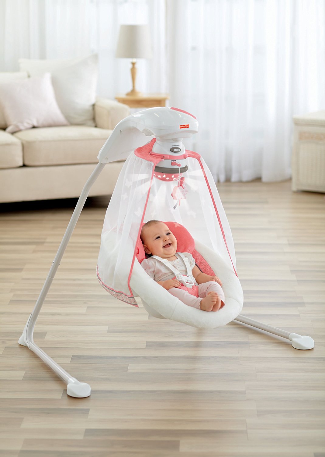 Fisher Price Coral Floral Baby Cradle Swing With Music And Hanging Toys X7050