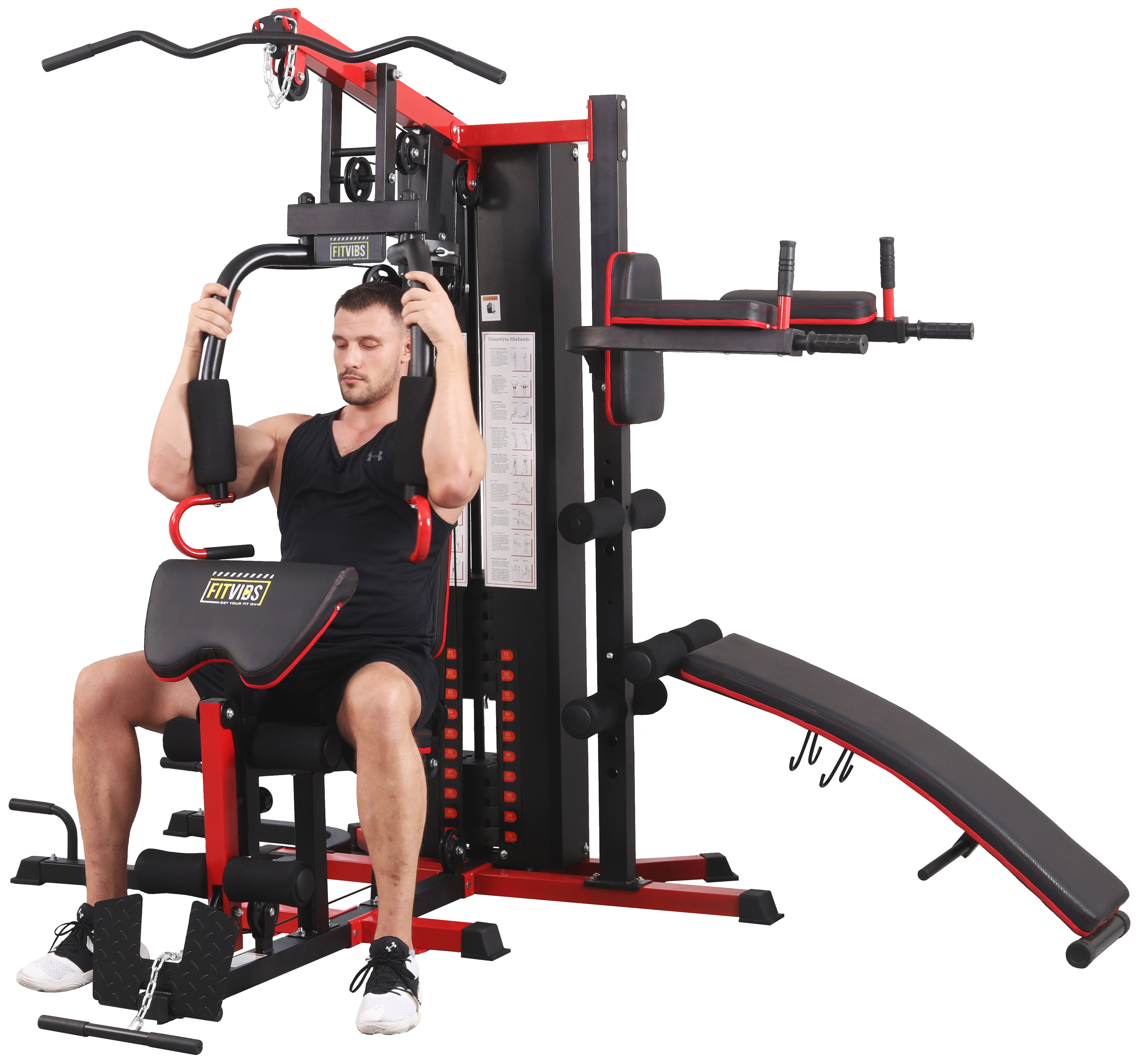 Fitvids LX900 Home Gym System Workout Station with 330 Lbs of Resistance, 122.5 Lbs Weight Stack, Three Station, Comes with Installation Instruction Video, Ships in 7 Boxes - image 3 of 13