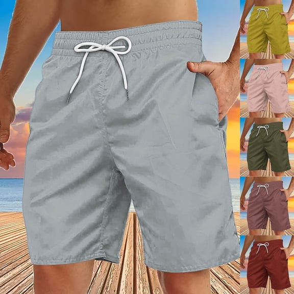 FRSASU Swim Shorts for Men Lightweight Quick Dry Casual Drawstring Elastic Waist Plain Bathing Swim Trunks Yellow