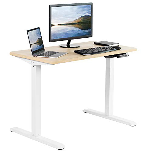 Light Wood Table Top DESK-KIT-1W4C White Frame VIVO Electric 43 x 24 inch Stand Up Desk Height Adjustable Standing Workstation with Memory Preset Controller 
