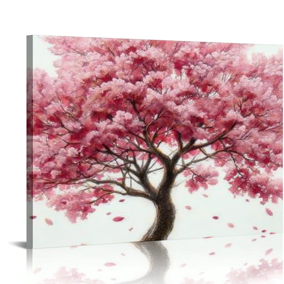 RKSupls Pink Cherry Blossom Tree Canvas Wall Art, Floral Nature Wall Decor Print, Modern Artwork for Living Room Bedroom Office Home Decor
