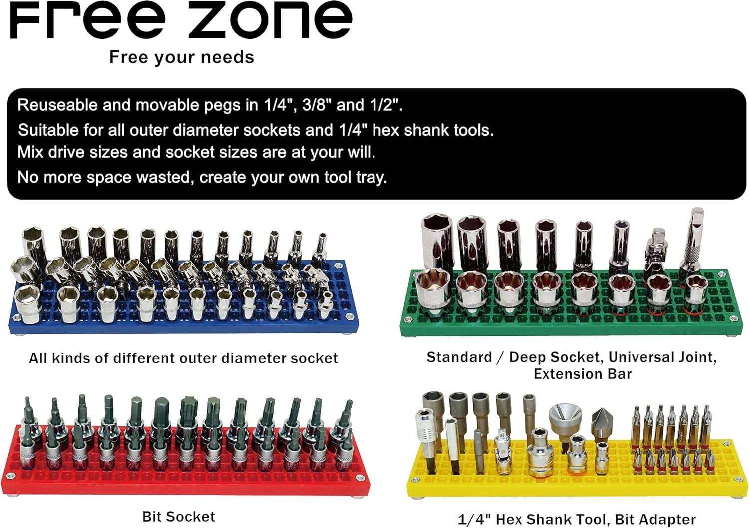 Free Zone 4-Piece Large Pegboard Set (Black)
