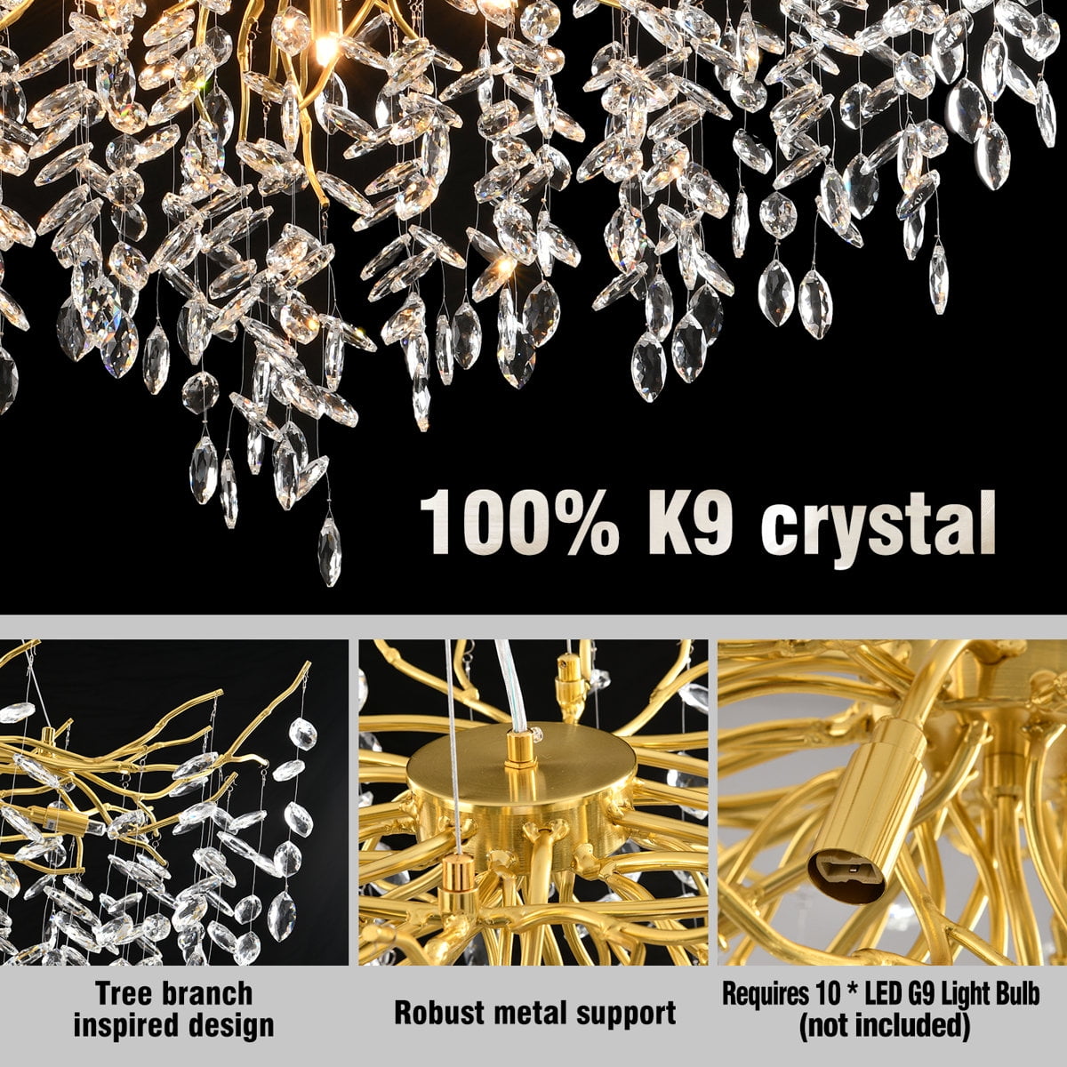 RRBEST Luxury Tree Branch Chandelier,Modern Chandelier Crystal Light Fixture,Pendant Light for Living Rooms