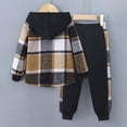 thumbnail image 5 of Kaprioy Boys Clothes Pants Sets Plaid Long Sleeve Hooded Button Shirt Jacket and Jogger Pants for Kids Fall Winter Outfits 3T to 7T Boys Clothes, 5 of 6
