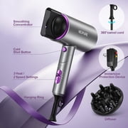 Nexpure 2000W Ionic Hair Dryer, Blow Dryer with Diffuser and Concentrator for Home & Travel, Purple