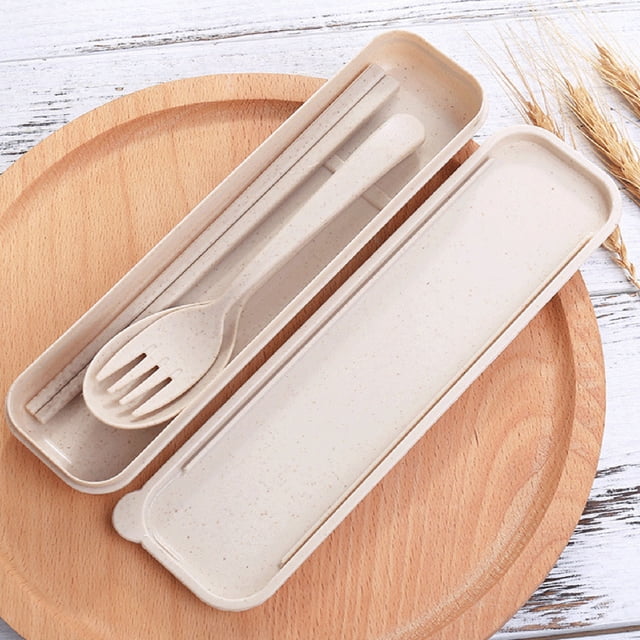 Travel Utensil Set, Smooth Texture Portable Chopstick Fork Spoon Tableware Reusable for Camping Nordic Blue,Nordic Beige