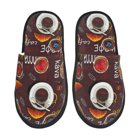 Balery A Cup Of Black Coffee On A Saucer Slient Indoor Furry Fleece Comfort House Shoes Soft Non-Slip Home Shoes Cotton slippers House Slippers-- Medium