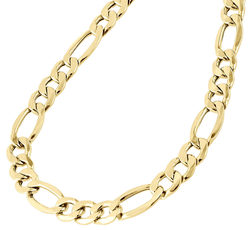 Real 10K Yellow Gold Solid Figaro Chain 8.25mm Necklace Lobster