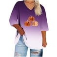 thumbnail image 2 of Ounisa Plus Size V Neck Pumpkin T-Shirt Women Retro Graphic Halloween Tees Casual Loose Short Sleeve Fall Holiday Tops, 2 of 3
