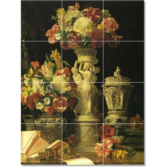 Ceramic Tile Mural-Georg Waldmuller Ferdinand Flowers Painting 61. 24" w x 32" h using (12) 8 x 8 ceramic tiles