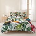 thumbnail image 3 of Quilts Twin XL Size Bedding Set, Tropical Parrots Lightweight Quilted Comforter, Summer Watercolor Flower Green Palm Leaves Soft Bedspread Coverlet with Pillow Covers for All Season, 68" x 98", 3 of 9