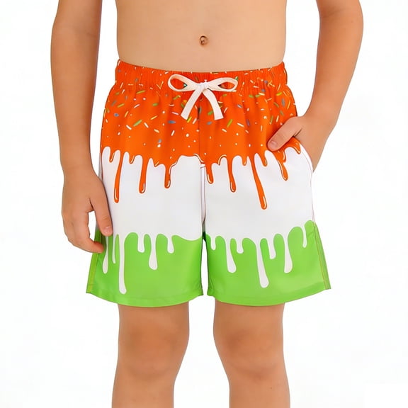 RTKFRFLM Boys Patriotic Ice Cream Graphics Athletic Shorts, Quick Dry 4th of July Summer Performance Shorts for Toddler and Big Boys, Red and Blue
