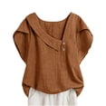 thumbnail image 2 of Petal Sleeve Cotton Linen Shirts for Women Fashion V Neck Button Blouses Casual 2025 Summer Dressy Tunic Tops, 2 of 9