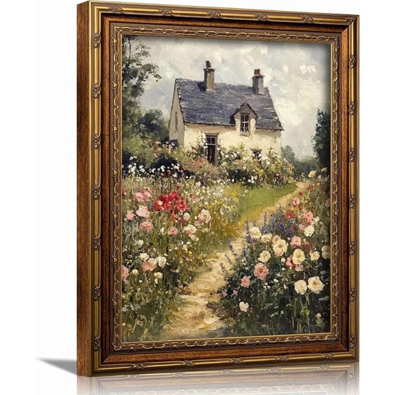 Vintage Carved Gold Frame Country Farmhouse Wall Art Print, Rustic Decor