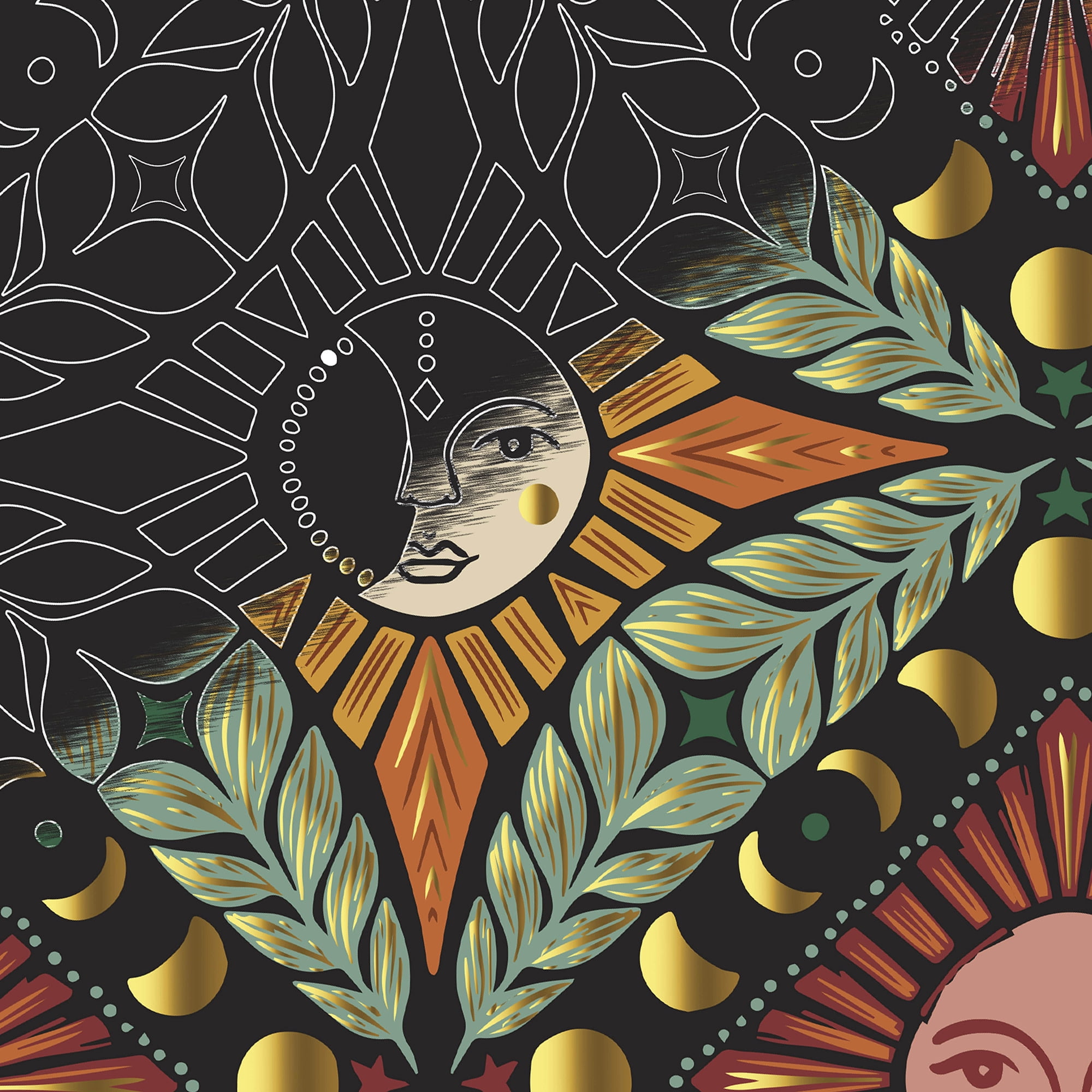 Brea Reese: Scratch Art Paper Pad - Moon & Sun - 6 Designs, Guided Art, Metallic Accents, Stylus & Brush, Perforated 9x12" Pages, DIY Adult Craft Kit